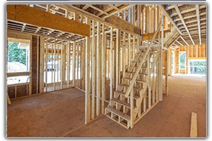 Inside view of the framed construction of a house